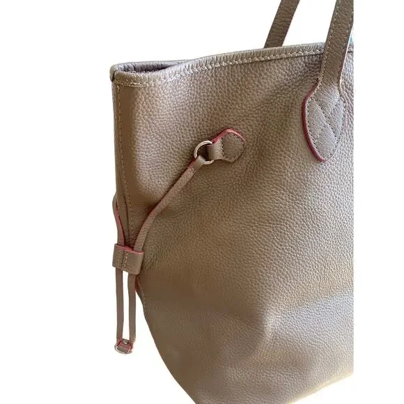 Lodis Bliss Tan And Pink Large Pebbled Leather Tote Bag - Picture 2 of 9